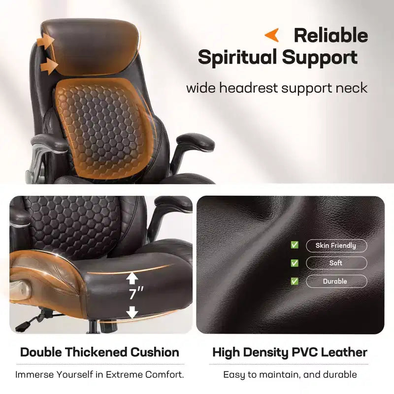 Chaise de bureau ergonomique Ora Maison, dossier haut en cuir avec support à ressort et accoudoirs relevables