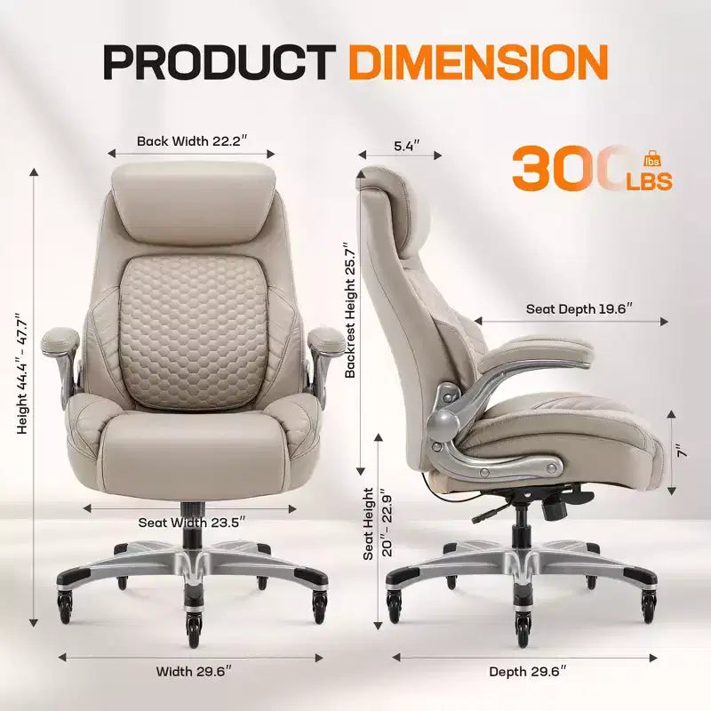 Chaise de bureau ergonomique Ora Maison, dossier haut en cuir avec support à ressort et accoudoirs relevables