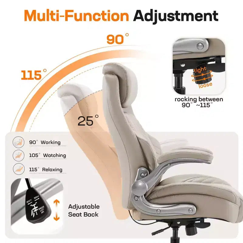 Chaise de bureau ergonomique Ora Maison, dossier haut en cuir avec support à ressort et accoudoirs relevables