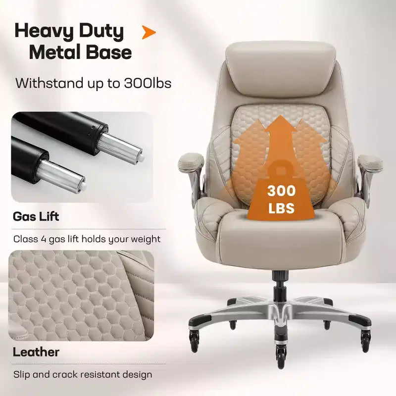 Chaise de bureau ergonomique Ora Maison, dossier haut en cuir avec support à ressort et accoudoirs relevables