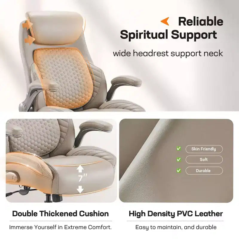 Chaise de bureau ergonomique Ora Maison, dossier haut en cuir avec support à ressort et accoudoirs relevables