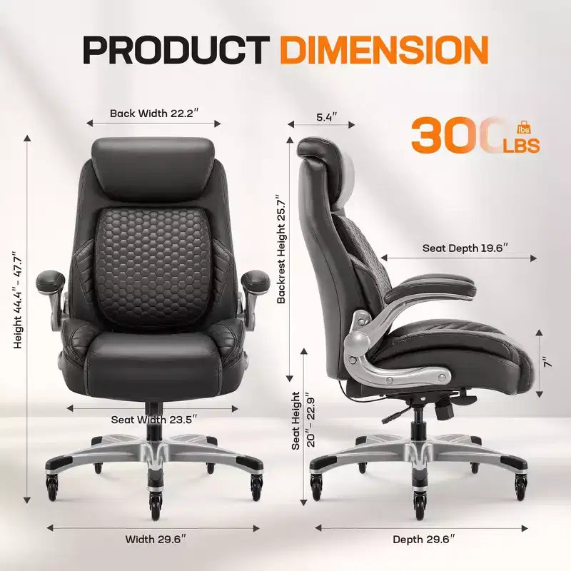 Chaise de bureau ergonomique Ora Maison, dossier haut en cuir avec support à ressort et accoudoirs relevables