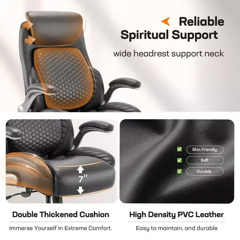 Chaise de bureau ergonomique Ora Maison, dossier haut en cuir avec support à ressort et accoudoirs relevables