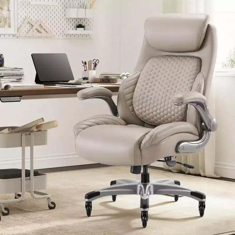 Chaise de bureau ergonomique Ora Maison, dossier haut en cuir avec support à ressort et accoudoirs relevables