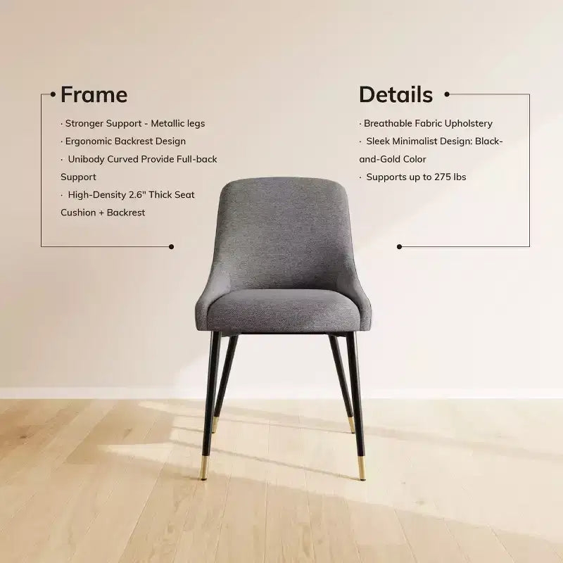 COLAMY Chaise de salle à manger moderne capitonnée Chaise d'appoint de cuisine avec pieds en métal pour la cuisine, la salle à manger ou le café