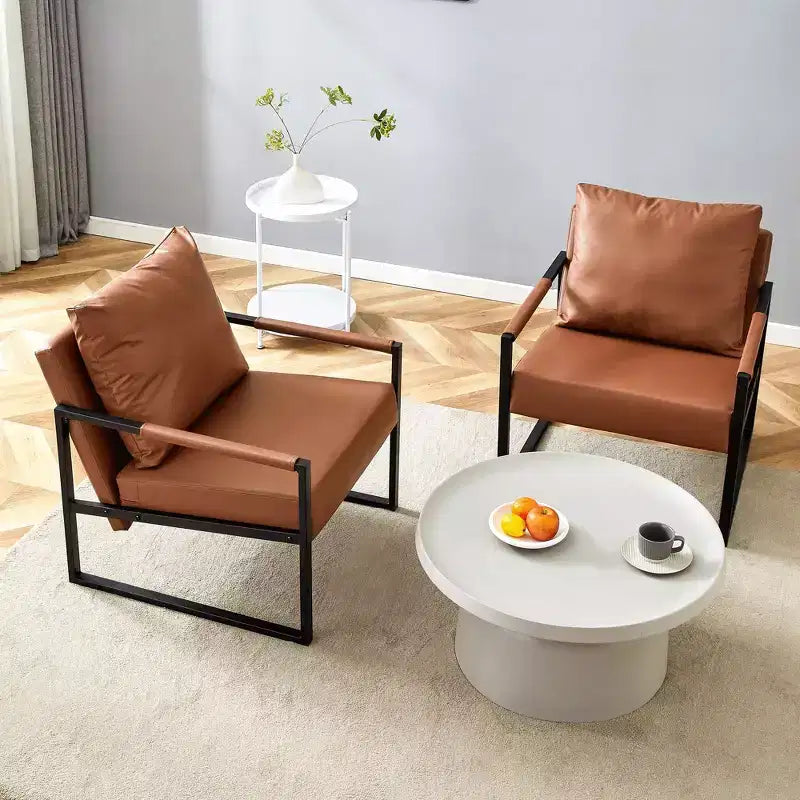 Fauteuil d'appoint Ora Maison Classic en cuir PU - Chaise ergonomique moderne industrielle avec cadre en métal robuste pour salon et bureau, marron