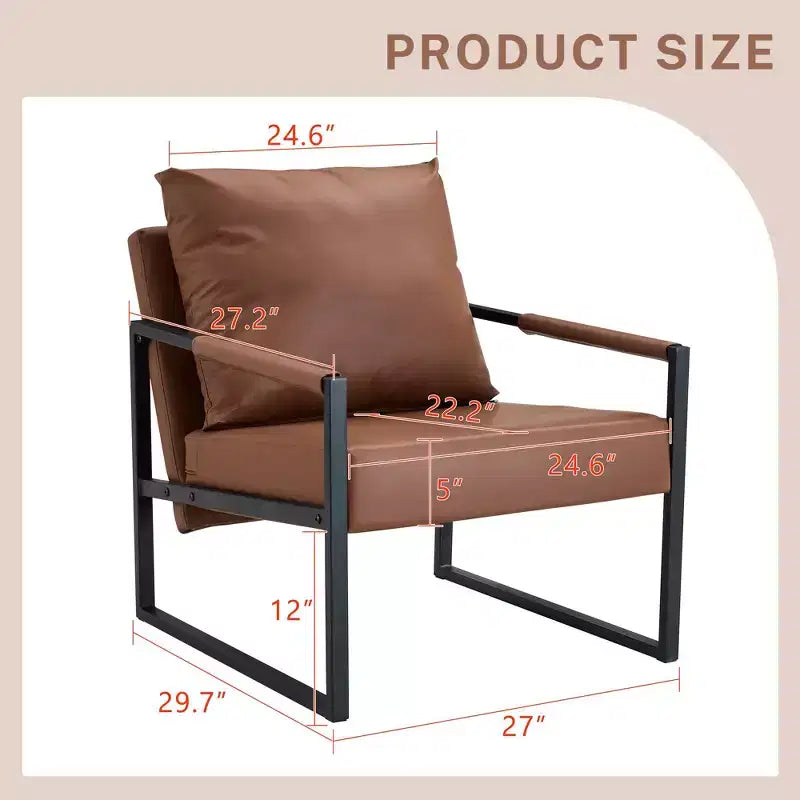 Fauteuil d'appoint Ora Maison Classic en cuir PU - Chaise ergonomique moderne industrielle avec cadre en métal robuste pour salon et bureau, marron