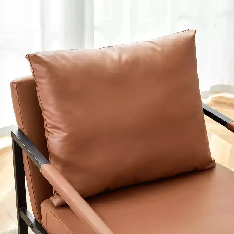 Fauteuil d'appoint Ora Maison Classic en cuir PU - Chaise ergonomique moderne industrielle avec cadre en métal robuste pour salon et bureau, marron