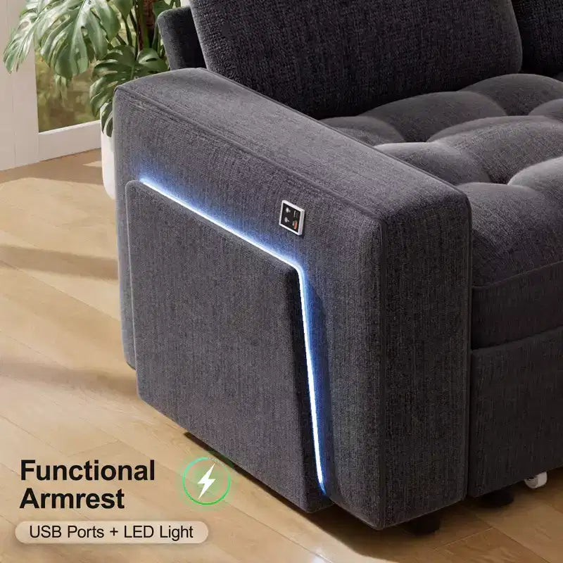 Canapé inclinable 7 places Dyonery, canapé modulable, table d'appoint avec rangement dissimulé, rechargeable