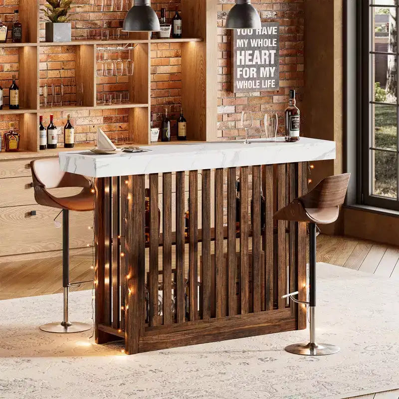 Table de bar comptoir moderne de 63 po avec étagères de rangement à 2 niveaux - Table de salle à manger robuste pour restaurant, bistrot ou salon - 4-8 places assises
