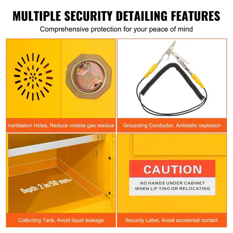 Armoire de sécurité pour produits inflammables VEVOR, 12 gallons, armoire de stockage de liquides inflammables en acier laminé à froid, 42,9 x 42,9 x 55,9 cm, antidéflagrante, jaune