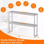 Étagère de Rangement de Cuisine Double Couche en Acier Inoxydable, Étagère de Rangement Commerciale Réglable à 2 Niveaux, Convient aux Tables de Préparation Alimentaire et aux Plans de Travail de Cuisine