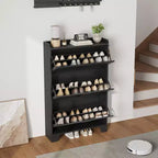 Meuble à chaussures avec 3 tiroirs basculants, meuble de rangement à chaussures autoportant pour entrée avec 2 crochets latéraux, meuble à chaussures fin et étroit dissimulé