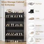 Meuble à chaussures avec 3 tiroirs basculants, meuble de rangement à chaussures autoportant pour entrée avec 2 crochets latéraux, meuble à chaussures fin et étroit dissimulé