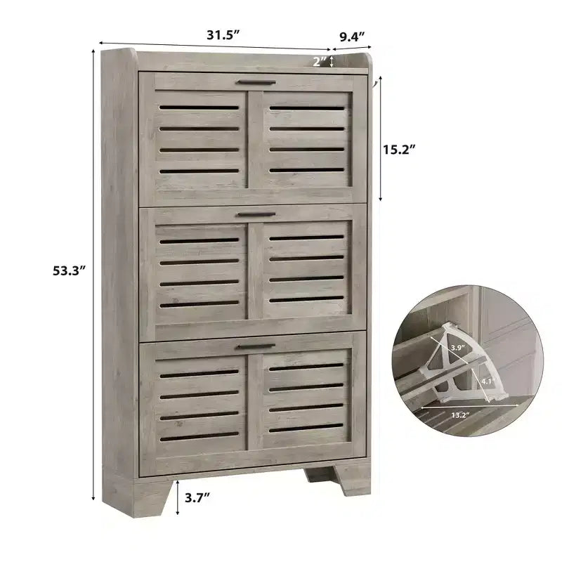 Meuble à chaussures avec 3 tiroirs basculants, meuble de rangement à chaussures autoportant pour entrée avec 2 crochets latéraux, meuble à chaussures fin et étroit dissimulé