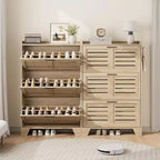 Meuble à chaussures avec 3 tiroirs basculants, meuble de rangement à chaussures autoportant pour entrée avec 2 crochets latéraux, meuble à chaussures fin et étroit dissimulé