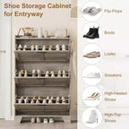 Meuble à chaussures avec 3 tiroirs basculants, meuble de rangement à chaussures autoportant pour entrée avec 2 crochets latéraux, meuble à chaussures fin et étroit dissimulé