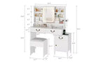 Coiffeuse Blanche avec Miroir Coulissant et Tabouret - Table de Maquillage Rétractable avec Support pour Sèche-Cheveux, Tiroirs et Meuble de Rangement