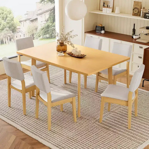 7-Piece Modern Dining Set with 60 Solid Wood Table and 6 Stackable Chairs
