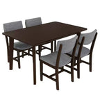 Ensemble de salle à manger rustique 5 pièces avec table en bois et 4 chaises rembourrées Espresso