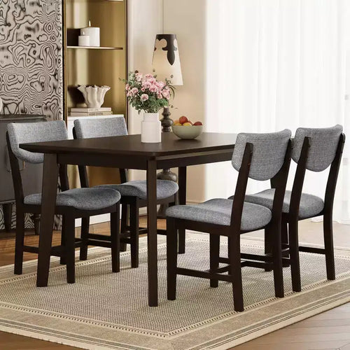 Ensemble de salle à manger rustique 5 pièces avec table en bois et 4 chaises rembourrées Espresso