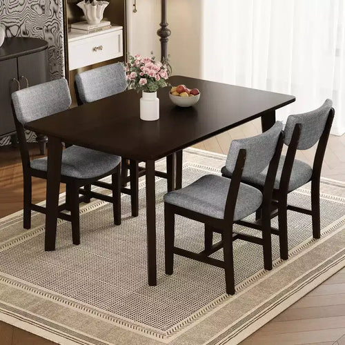 5-Piece Rustic Dining Set with Wood Table and 4 Upholstered Chairs in Espresso
