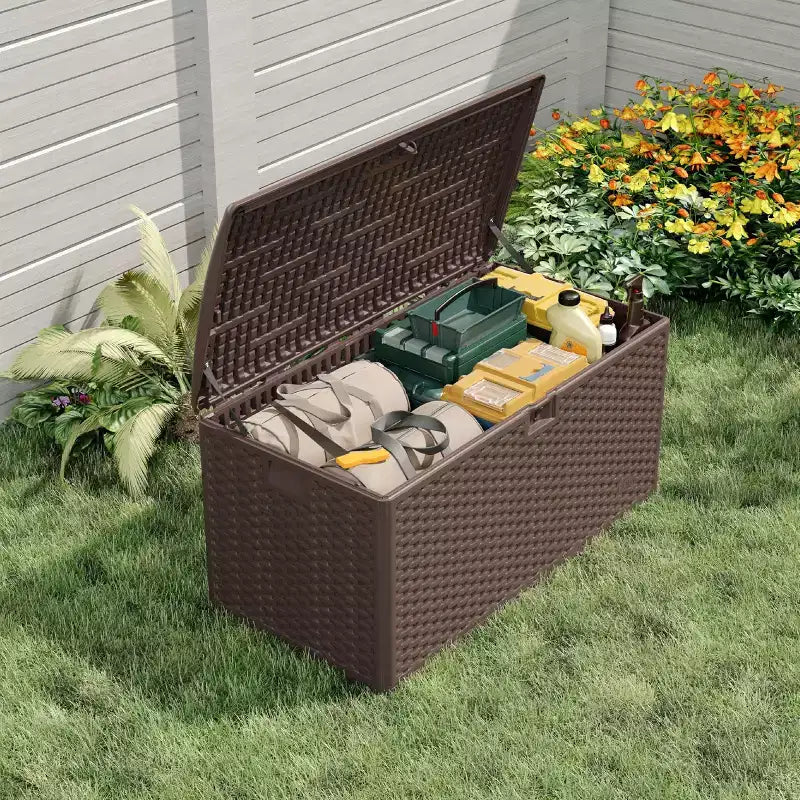 Coolmee Boîte de Rangement d'Extérieur Étanche 276L, Coffre de Rangement Verrouillable pour Coussins de Salon de Jardin, Oreillers