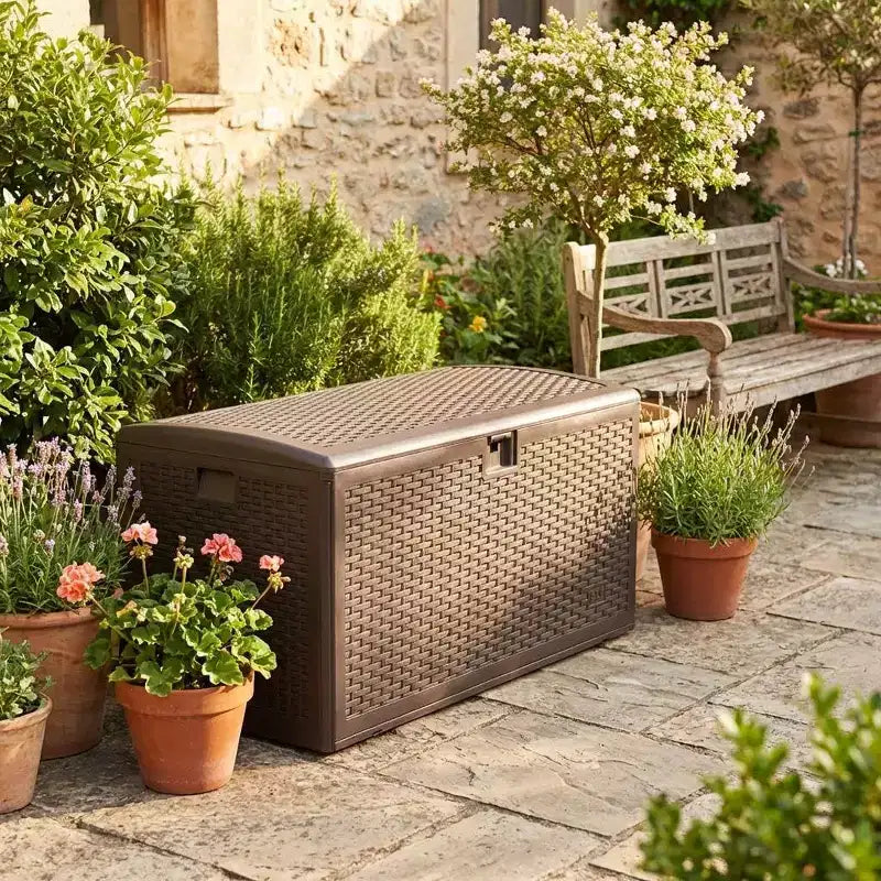 Coolmee Boîte de Rangement d'Extérieur Étanche 276L, Coffre de Rangement Verrouillable pour Coussins de Salon de Jardin, Oreillers