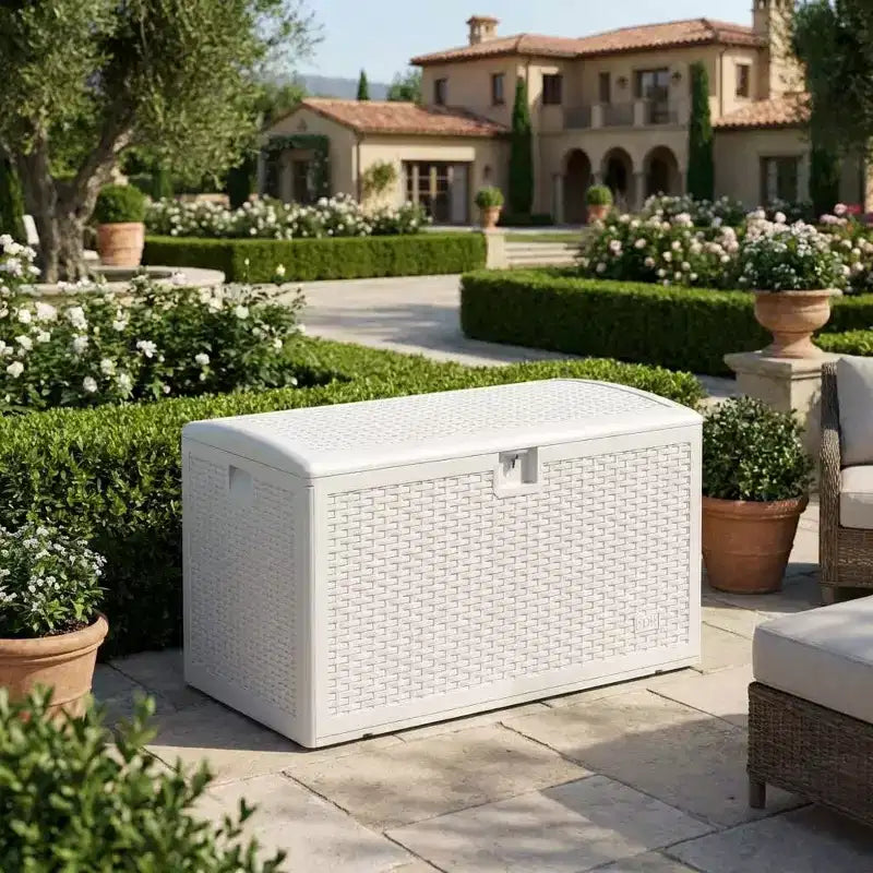 Coolmee Boîte de Rangement d'Extérieur Étanche 276L, Coffre de Rangement Verrouillable pour Coussins de Salon de Jardin, Oreillers
