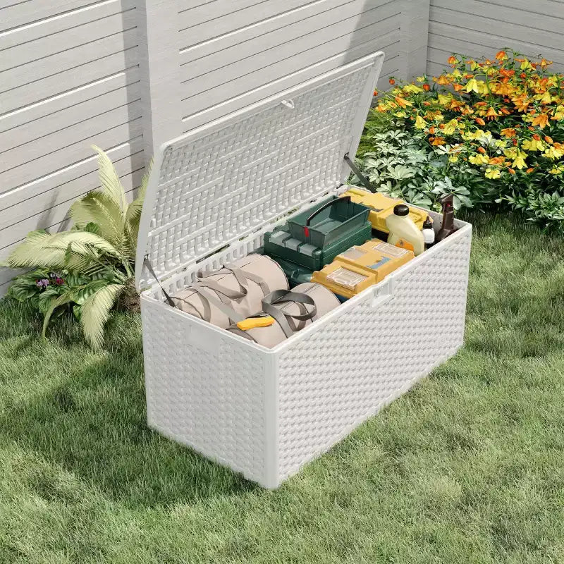 Coolmee Boîte de Rangement d'Extérieur Étanche 276L, Coffre de Rangement Verrouillable pour Coussins de Salon de Jardin, Oreillers