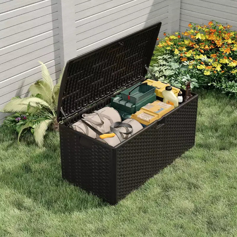 Coolmee Boîte de Rangement d'Extérieur Étanche 276L, Coffre de Rangement Verrouillable pour Coussins de Salon de Jardin, Oreillers