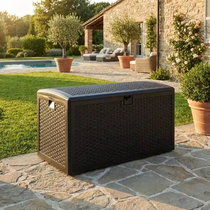Coolmee Boîte de Rangement d'Extérieur Étanche 276L, Coffre de Rangement Verrouillable pour Coussins de Salon de Jardin, Oreillers
