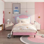 Cadre de lit double rembourré avec tête de lit en tissu, lit plateforme Princesse pour filles avec lattes en bois, aucun sommier tapissier requis
