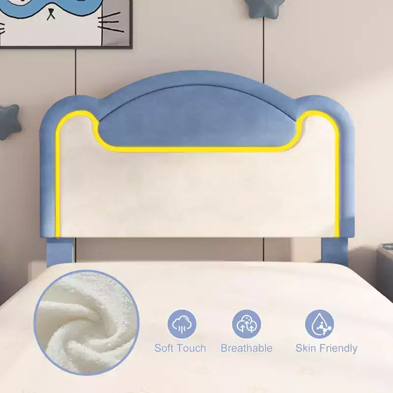 Cadre de lit double rembourré avec tête de lit en tissu, lit plateforme Princesse pour filles avec lattes en bois, aucun sommier tapissier requis
