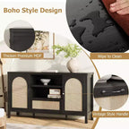 Buffet, Bahut de Rangement en Rotin de 120 cm avec Étagères Réglables et Tiroir, Style Ferme Bohème
