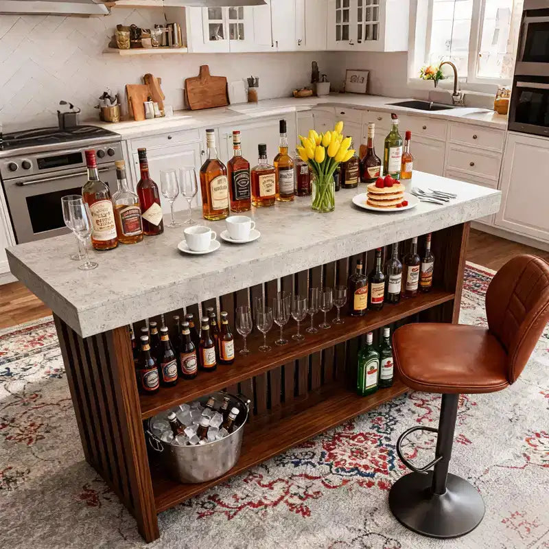 Table de bar à domicile 63, table de pub à 2 niveaux avec repose-pieds, meuble de bar à café moderne pour cuisine, bistrot, salle à manger et salon