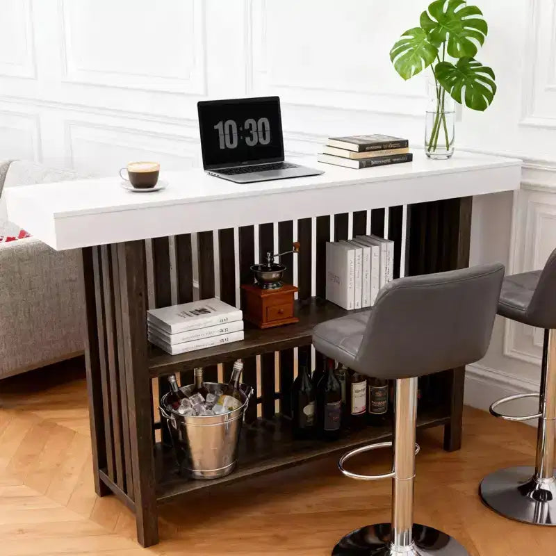 Table de bar à domicile 63, table de pub à 2 niveaux avec repose-pieds, meuble de bar à café moderne pour cuisine, bistrot, salle à manger et salon