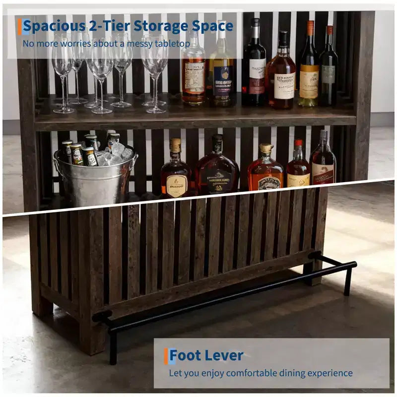 Table de bar à domicile 63, table de pub à 2 niveaux avec repose-pieds, meuble de bar à café moderne pour cuisine, bistrot, salle à manger et salon