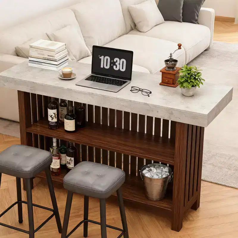 Table de bar à domicile 63, table de pub à 2 niveaux avec repose-pieds, meuble de bar à café moderne pour cuisine, bistrot, salle à manger et salon