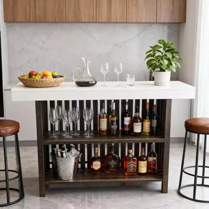 Table de bar à domicile 63, table de pub à 2 niveaux avec repose-pieds, meuble de bar à café moderne pour cuisine, bistrot, salle à manger et salon