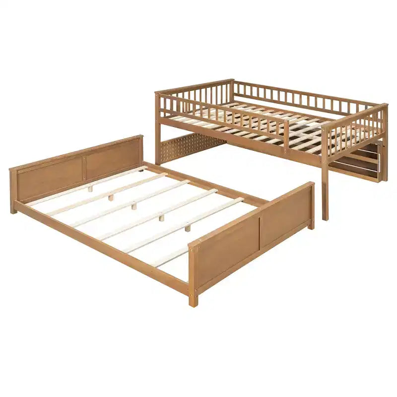 Lit superposé bas Luxystar Full XL sur Queen avec étagères éclairées intégrées et panneau perforé