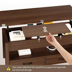 Table basse relevable Coolmee 40, table basse convertible multifonctionnelle avec tiroirs et compartiment caché, se transforme en table à manger