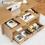 Table basse relevable Coolmee 40, table basse convertible multifonctionnelle avec tiroirs et compartiment caché, se transforme en table à manger