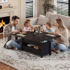Table basse relevable Coolmee 40, table basse convertible multifonctionnelle avec tiroirs et compartiment caché, se transforme en table à manger