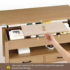 Table basse relevable Coolmee 40, table basse convertible multifonctionnelle avec tiroirs et compartiment caché, se transforme en table à manger