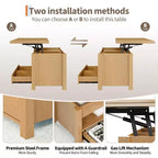 Table basse relevable Coolmee 40, table basse convertible multifonctionnelle avec tiroirs et compartiment caché, se transforme en table à manger