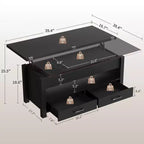 Table basse relevable Coolmee 40, table basse convertible multifonctionnelle avec tiroirs et compartiment caché, se transforme en table à manger