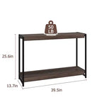 Console de table de ferme à 2 niveaux avec étagères à lattes en bois, table de canapé d'entrée à cadre en métal rustique pour salon, couloir, foyer