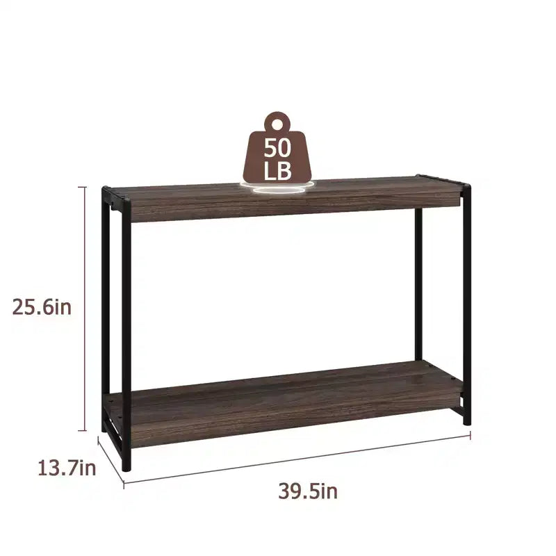 Console de table de ferme à 2 niveaux avec étagères à lattes en bois, table de canapé d'entrée à cadre en métal rustique pour salon, couloir, foyer