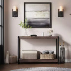 Console de table de ferme à 2 niveaux avec étagères à lattes en bois, table de canapé d'entrée à cadre en métal rustique pour salon, couloir, foyer